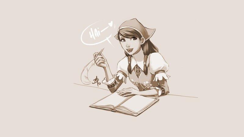 Anime Girl Writing — Brown, Friendly