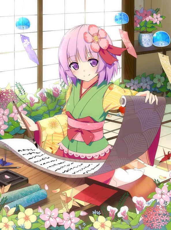 Anime girl writing calligraphy