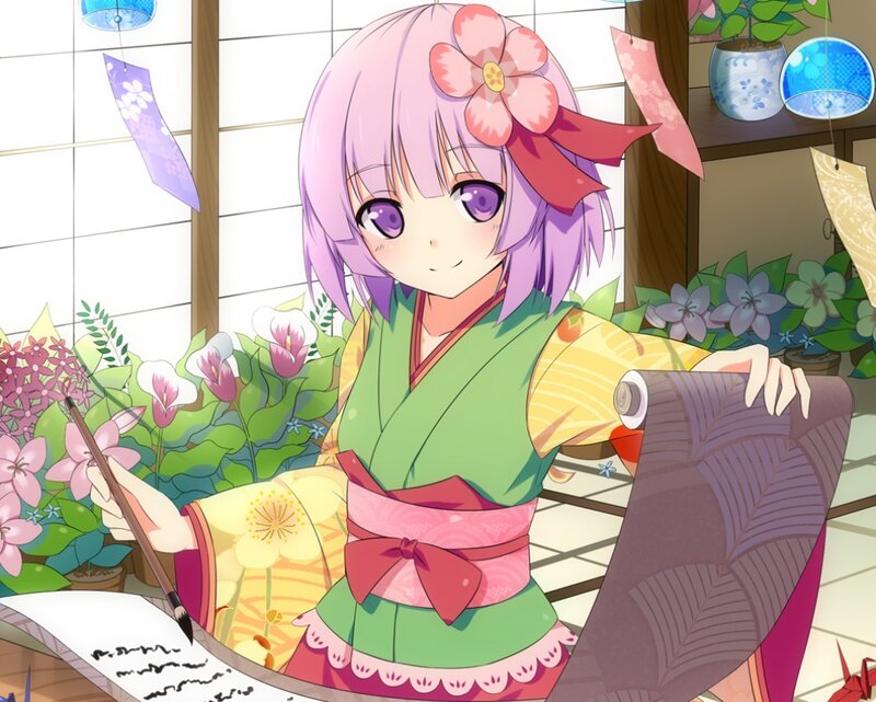 Anime Girl Writing Calligraphy — Purple, Calm