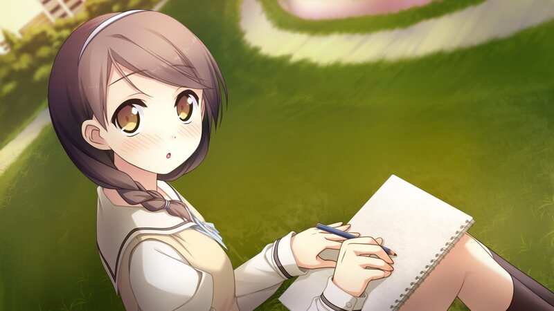Anime Girl Writing — Green, Serene