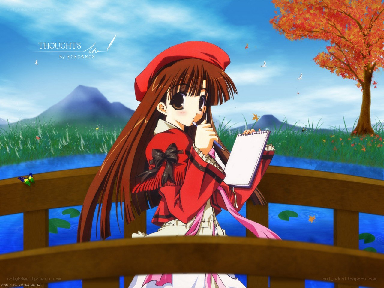Anime girl writing in a notebook