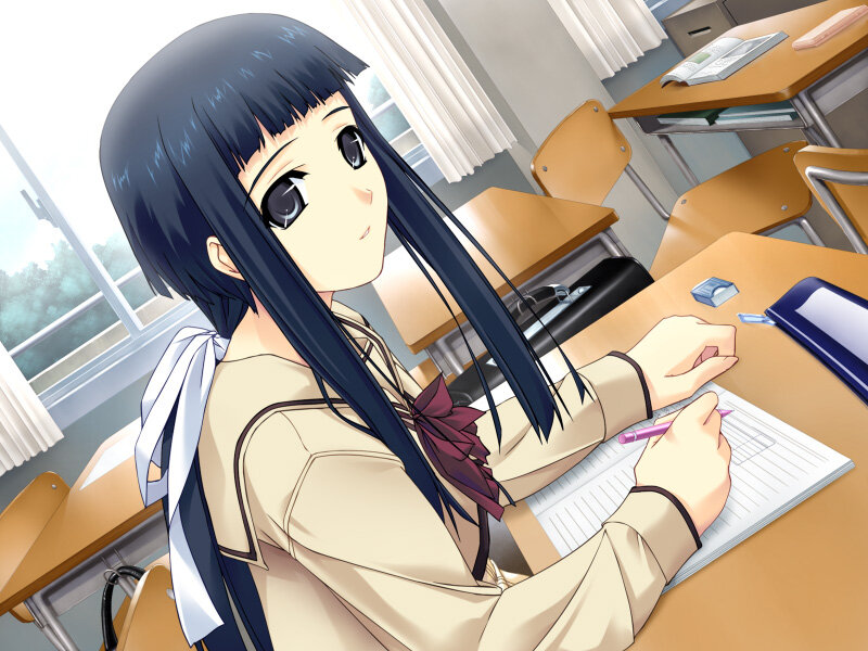 Anime Girl Writing in Classroom