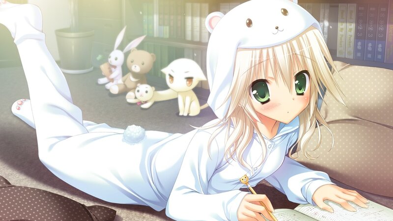 anime girl writing in pajamas