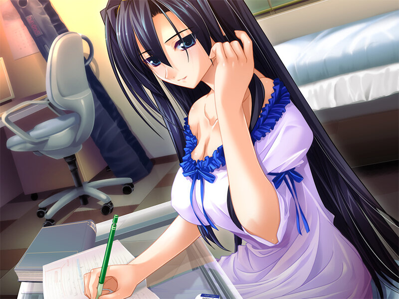 Anime Girl Writing — Purple