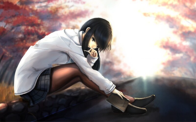 Anime Girl Writing — White
