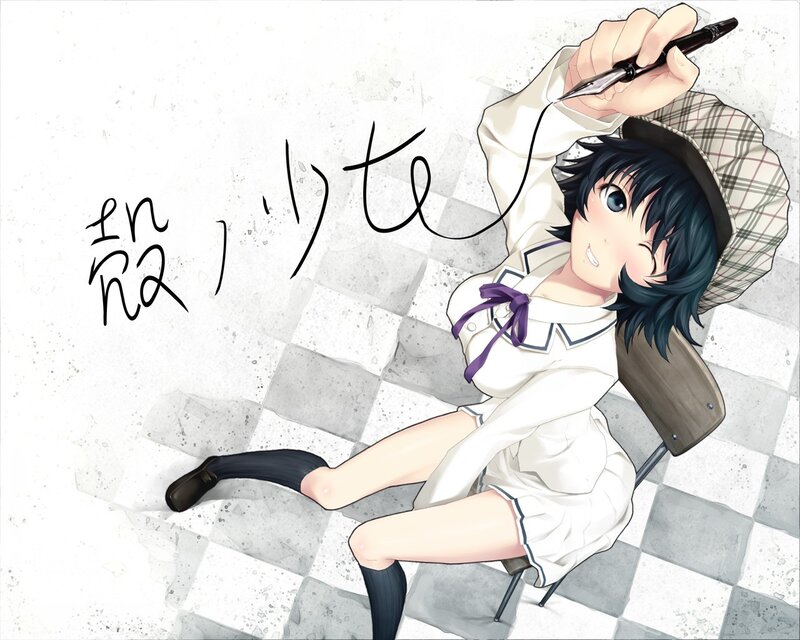 Anime girl writing with pen