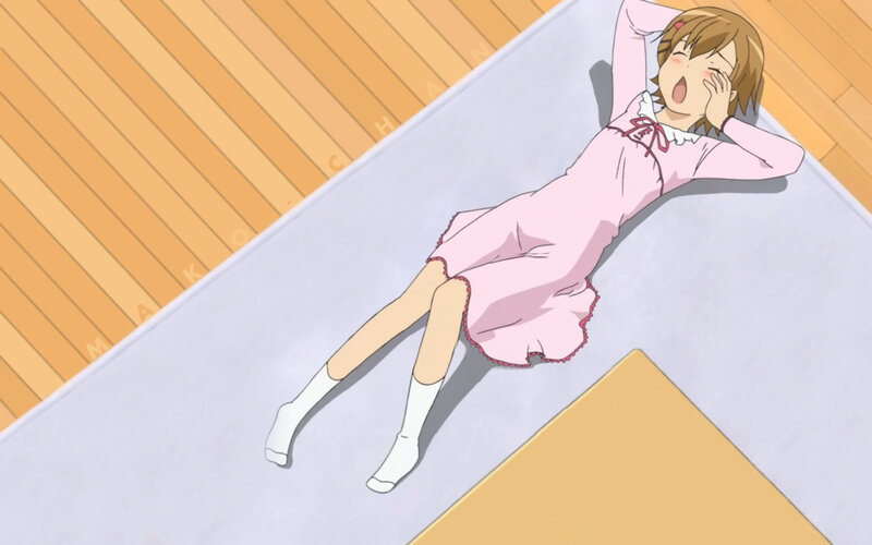 anime girl yawning on floor