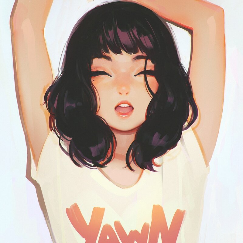 Anime Girl Yawning — White
