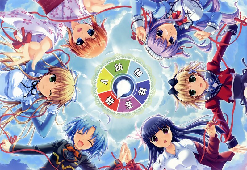 Anime girls around a wheel
