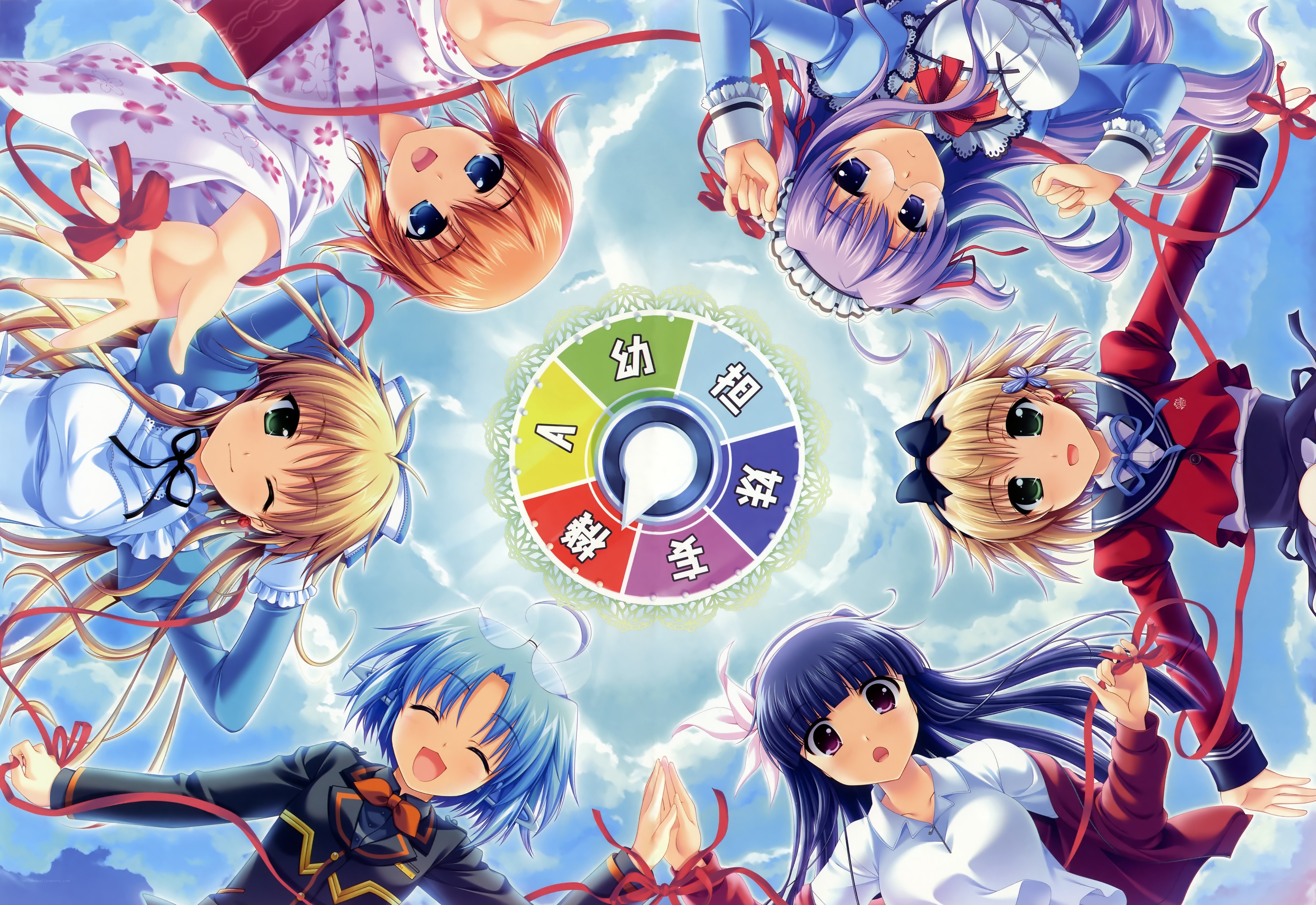 Anime girls around a wheel
