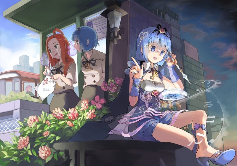Anime girls at a bus stop