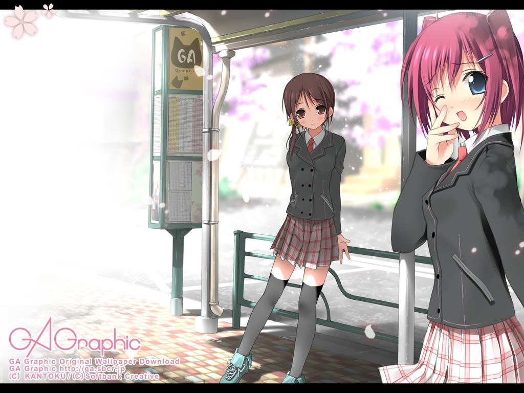 Anime girls at a bus stop