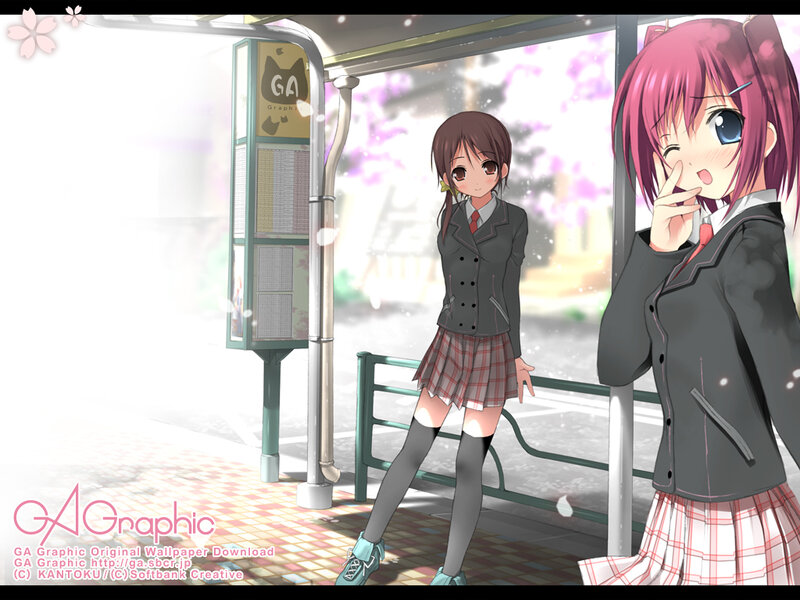 Anime girls at a bus stop