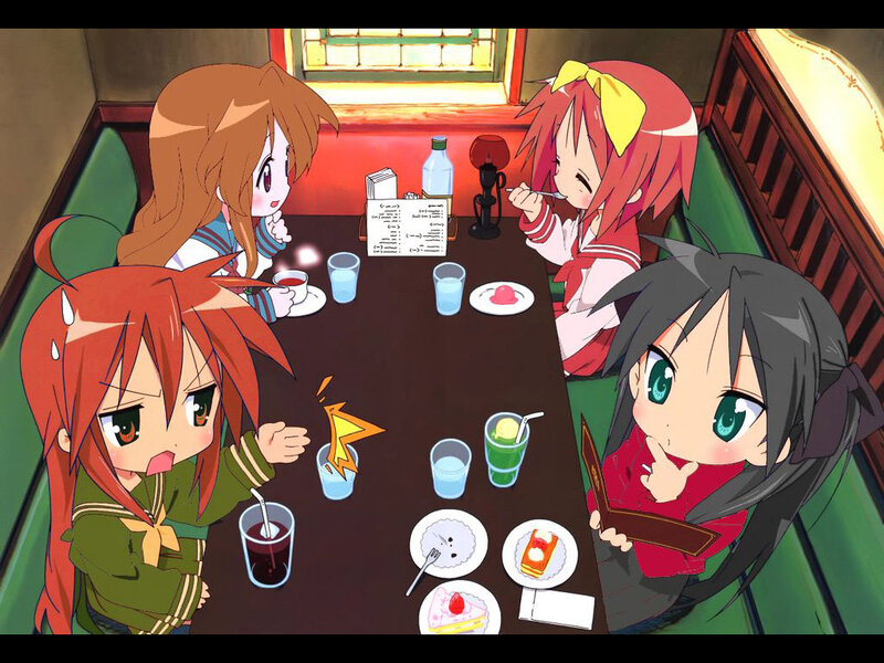 anime girls at a cafe