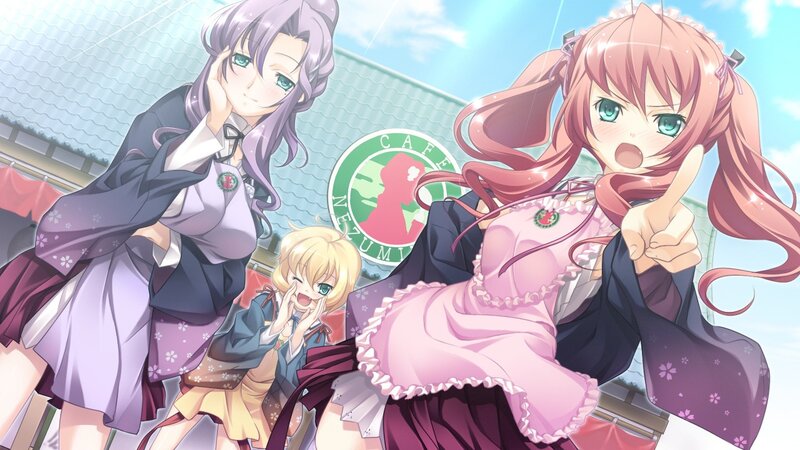 Anime girls at a cafe
