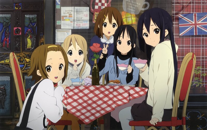 Anime girls at a cafe
