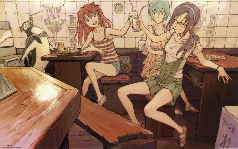 anime girls at a cafe