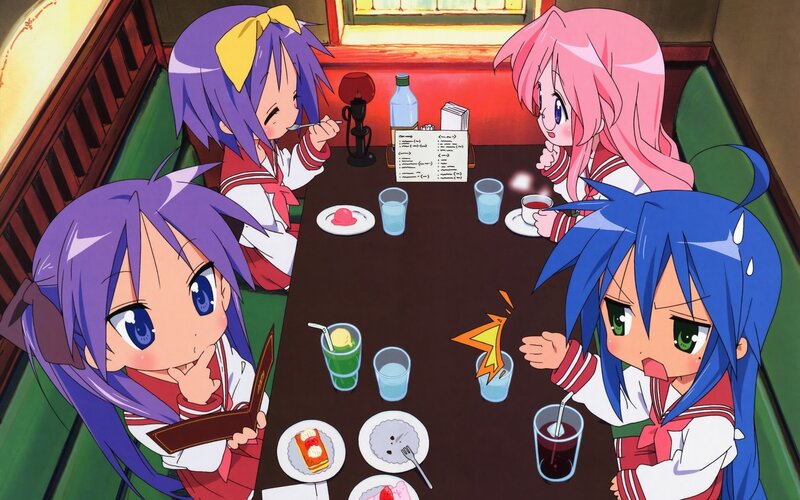 anime girls at a cafe