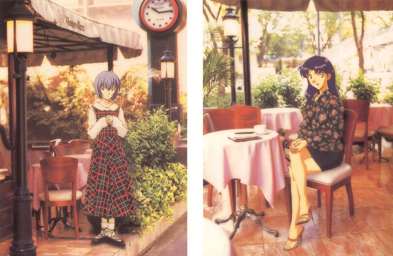 Anime girls at a cafe