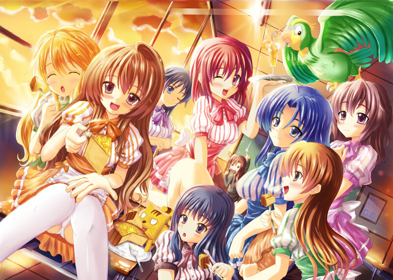 Anime girls at a cafe gathering