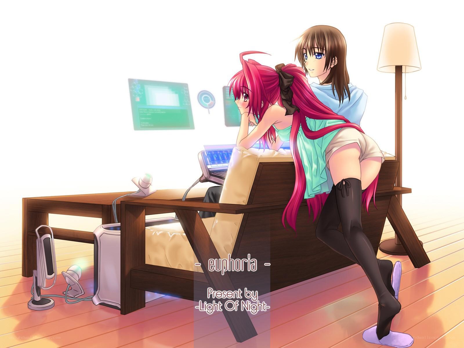 Anime girls at a desk