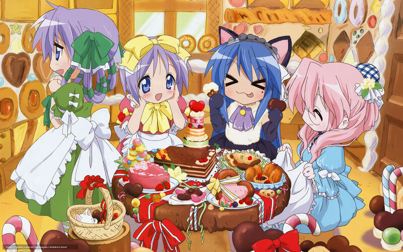 anime girls at a dessert party