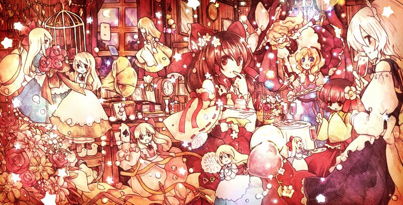 Anime girls at a festive gathering