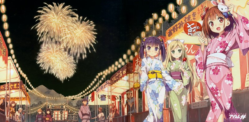 Anime girls at a fireworks festival