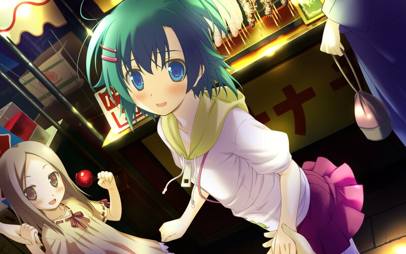Anime girls at a night market