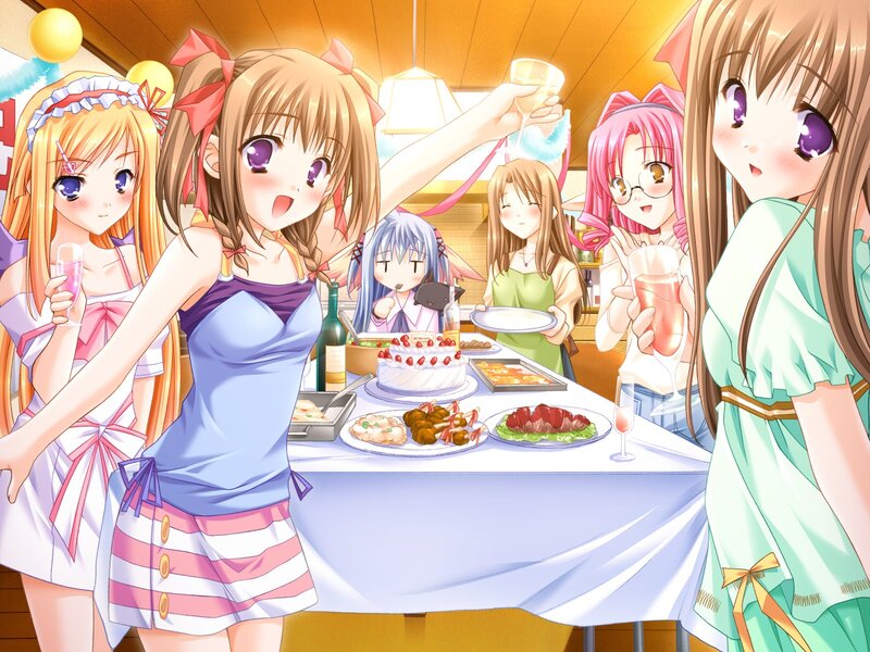 anime girls at a party