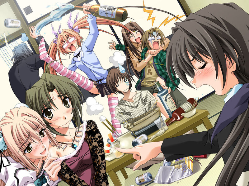 Anime girls at a party