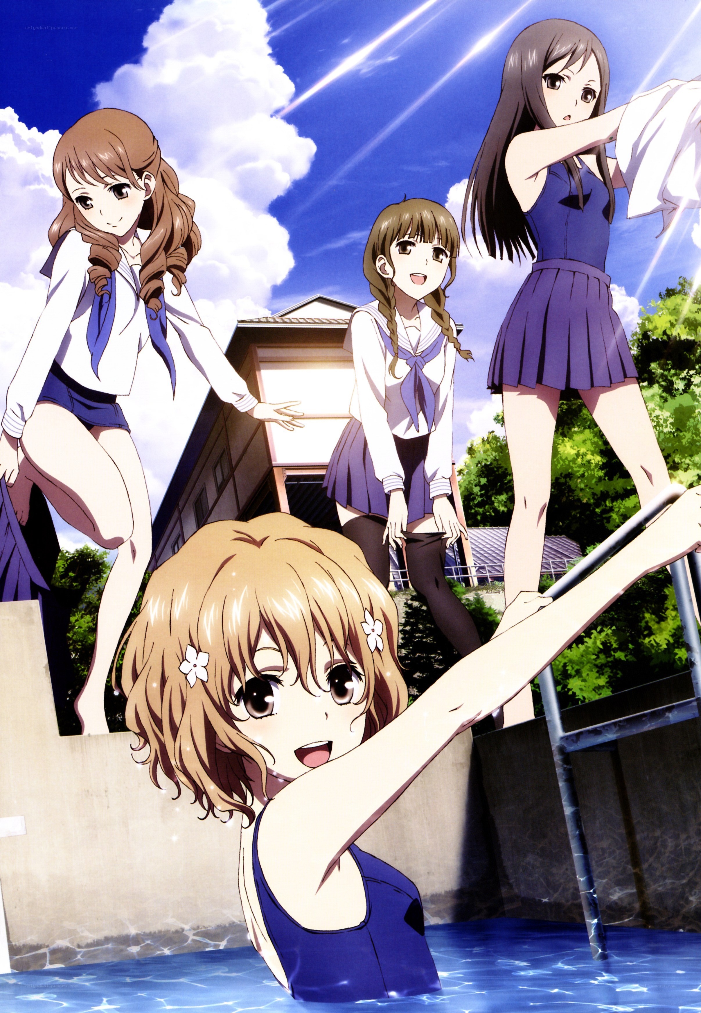 anime girls at a pool