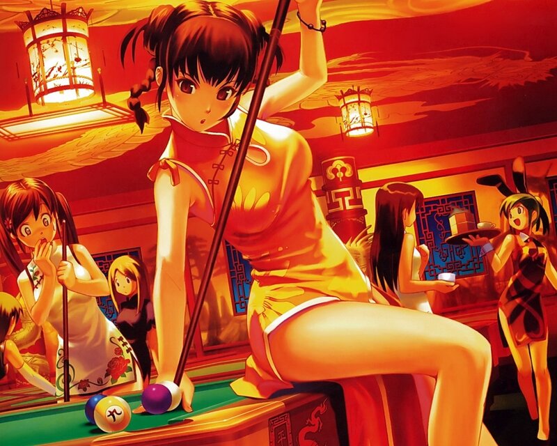 Anime girls at a pool hall