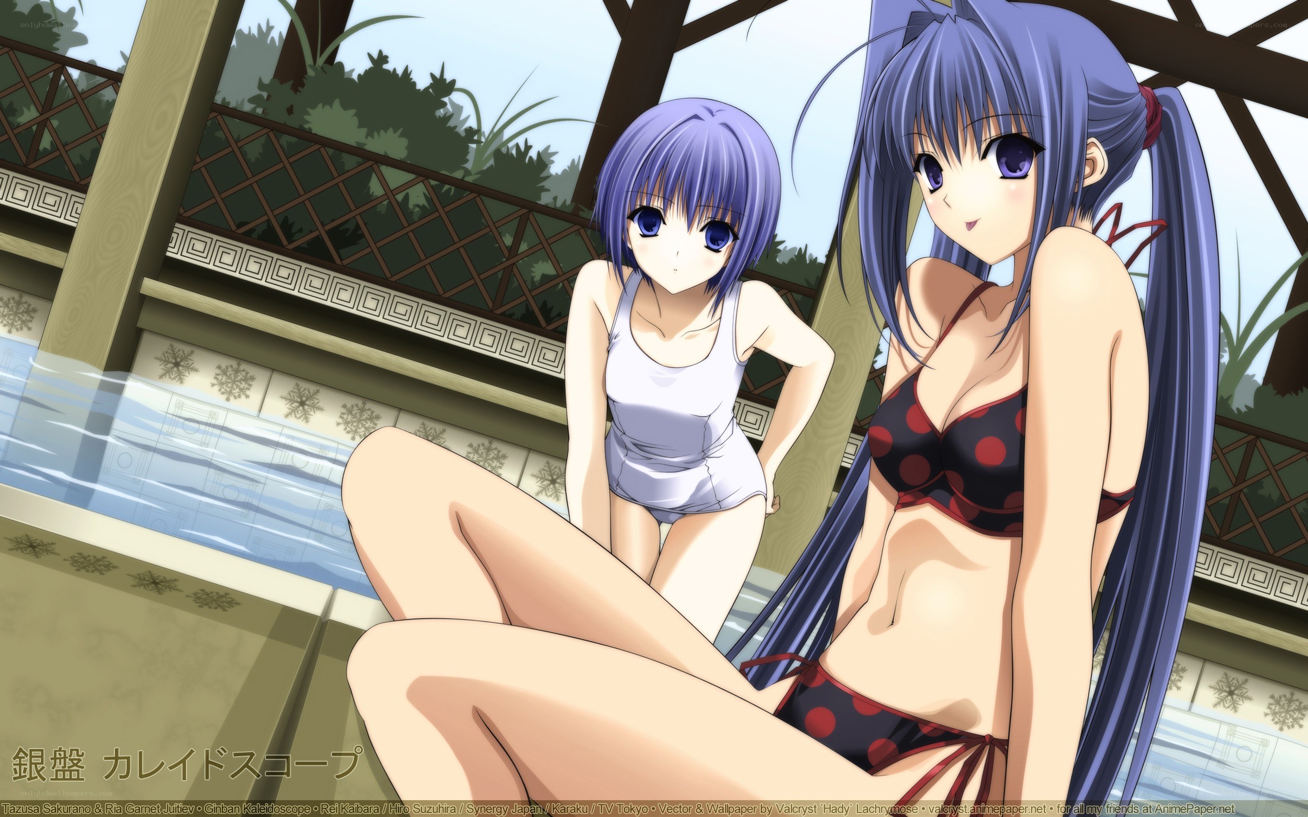 Anime girls at a poolside