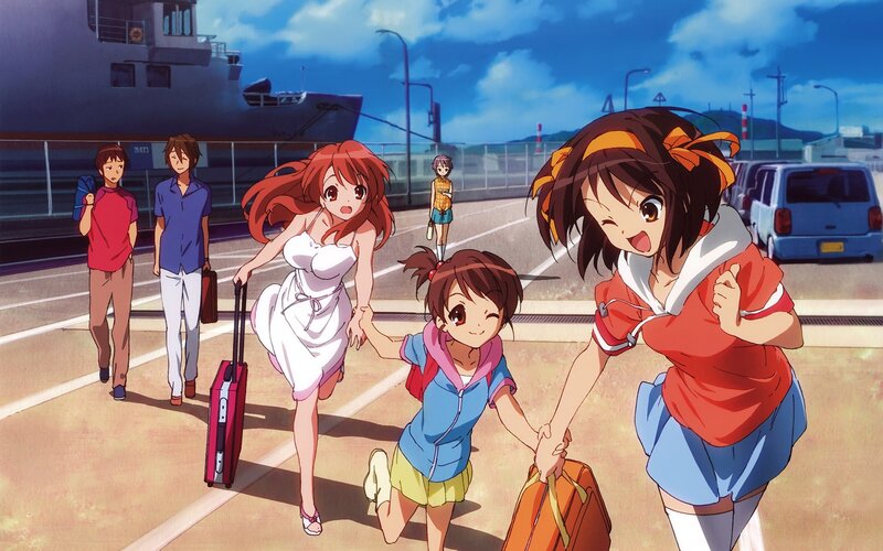 anime girls at a port