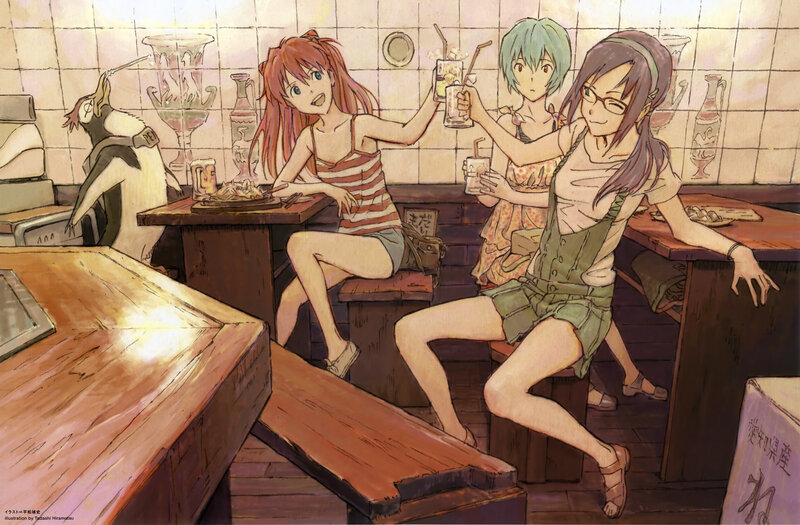 anime girls at a restaurant