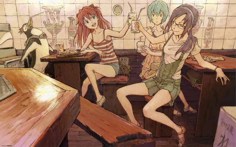 Anime girls at a restaurant