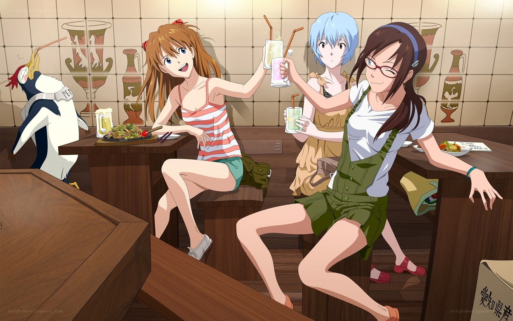 anime girls at a restaurant