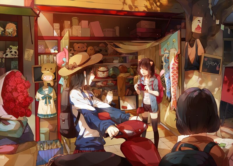 Anime girls at a shop