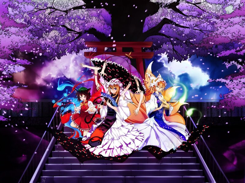 Anime girls at a shrine