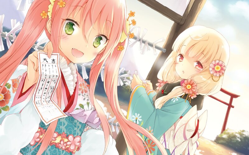 Anime girls at a shrine