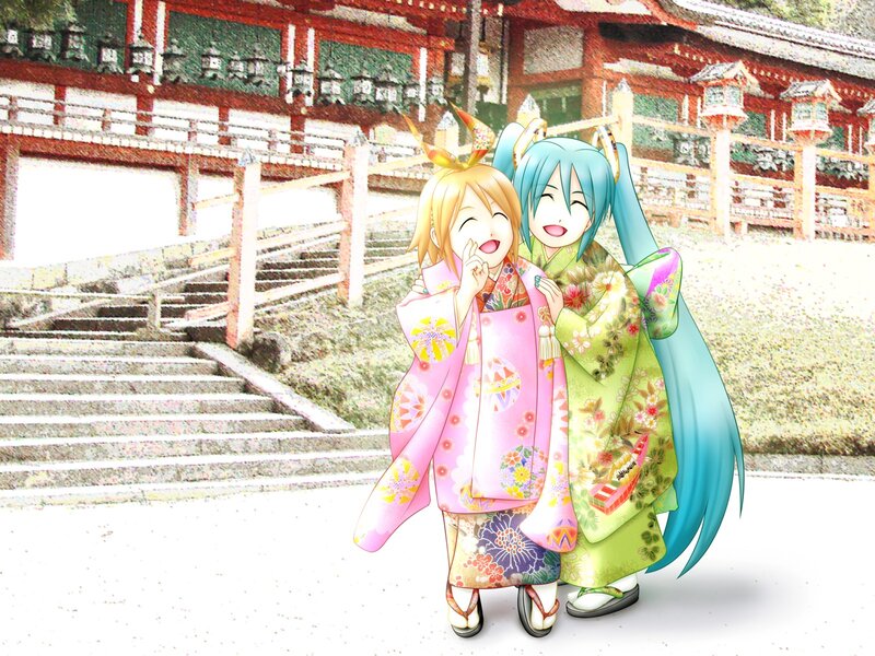 Anime girls at a shrine