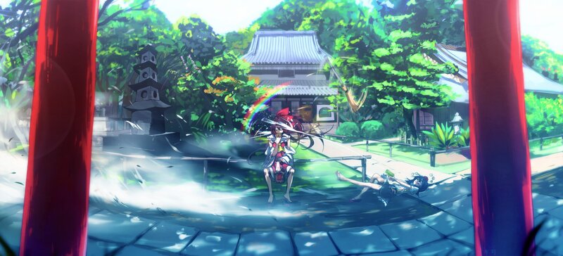 Anime girls at a shrine