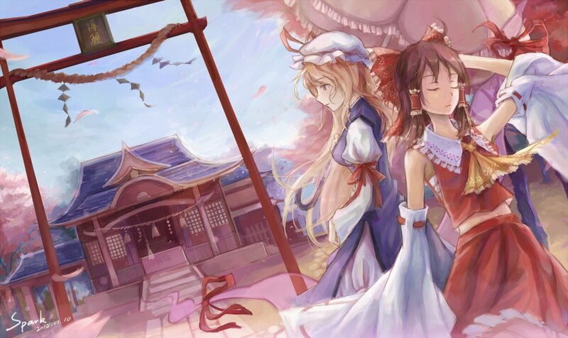 Anime girls at a shrine