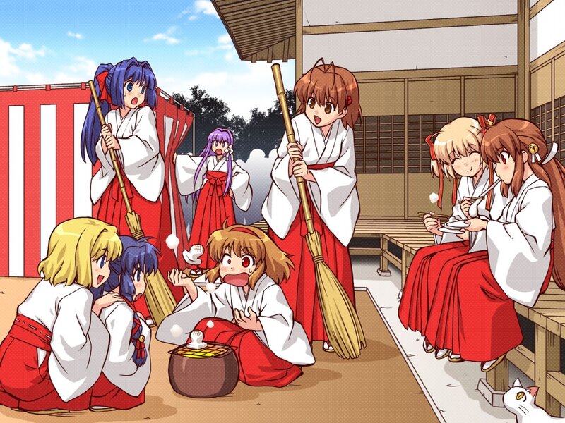 Anime girls at a shrine