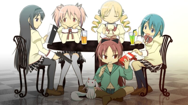 Anime Girls at a Table — White