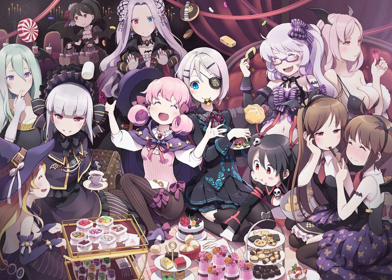 Anime girls at a tea party