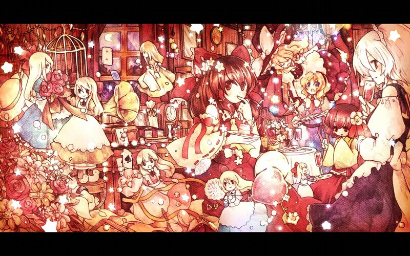 Anime girls at a tea party
