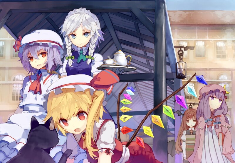 Anime girls at a tea shop