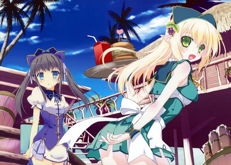 Anime girls at a tropical resort